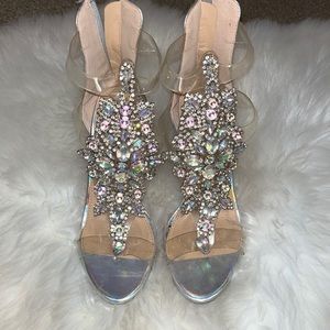 Statement Silver Jeweled Chrome Heels